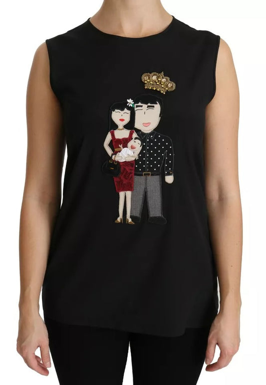 Dolce &amp; Gabbana Black Silk DG Family Crystal ärmlös topp