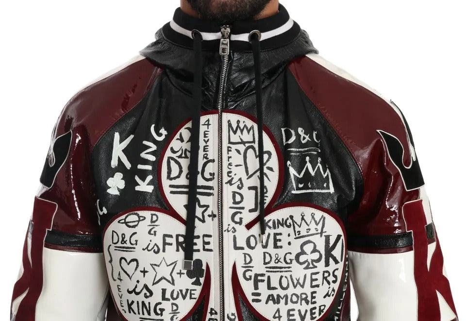 Dolce &amp; Gabbana Black Bordeaux Hooded Leather DG King of Love Jacka