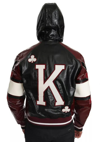 Dolce &amp; Gabbana Black Bordeaux Hooded Leather DG King of Love Jacka