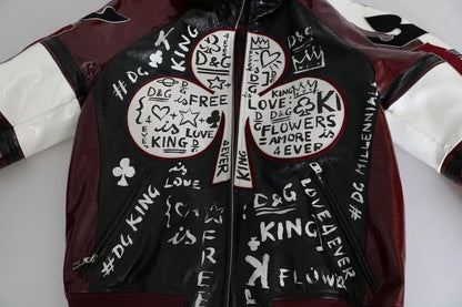 Dolce &amp; Gabbana Black Bordeaux Hooded Leather DG King of Love Jacka