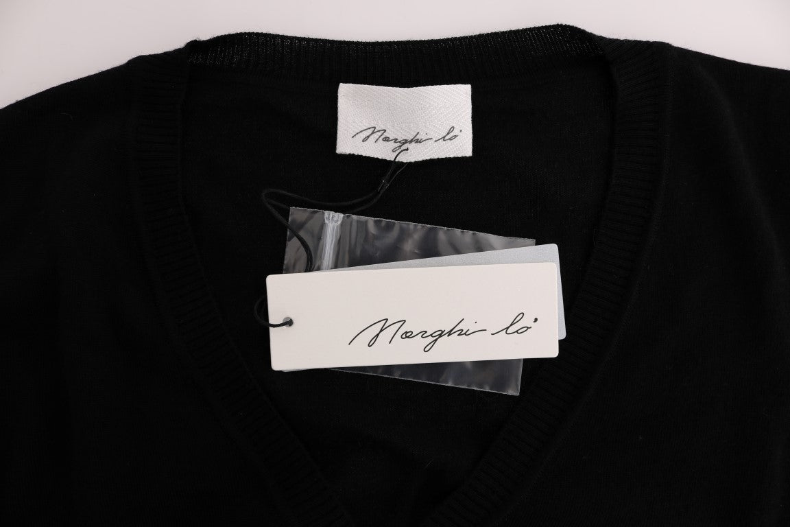 MARGHI LO' Elegant Black Wool Cardigan Sweater