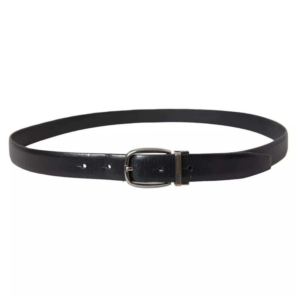 Cinturón de cuero negro con hebilla de metal plateado de Dolce &amp; Gabbana para hombre