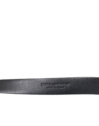 Cinturón de cuero negro con hebilla de metal plateado de Dolce &amp; Gabbana para hombre