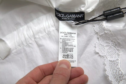 Blusa de cuello alto con ribete de encaje de algodón blanco de Dolce &amp; Gabbana