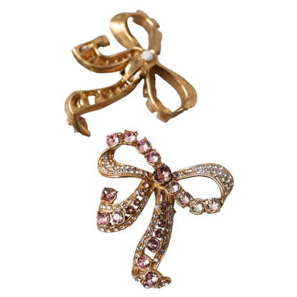 Dolce &amp; Gabbana Guld Mässing Rosa Klarkristall Bow Fiocchi Jul