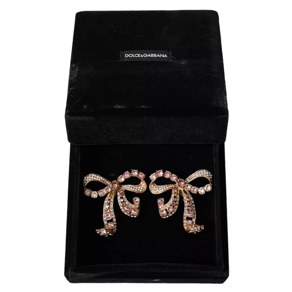 Dolce &amp; Gabbana Guld Mässing Rosa Klarkristall Bow Fiocchi Jul