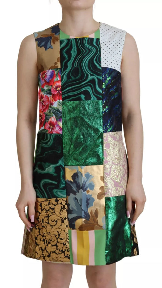 Vestido corto recto con patchwork de jacquard multicolor de Dolce &amp; Gabbana