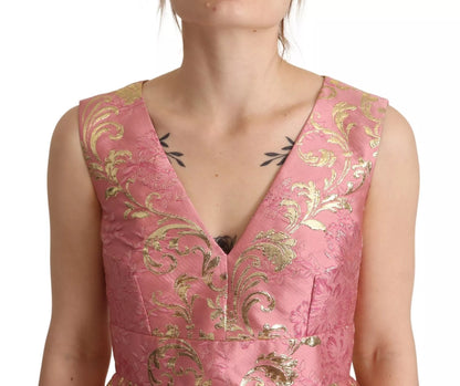 Vestido corto sin mangas con estampado floral en jacquard rosa de Dolce &amp; Gabbana