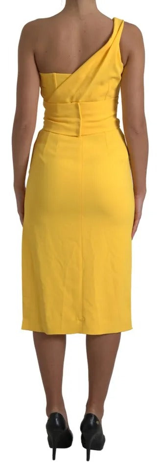 Vestido midi con abertura lateral y un hombro en amarillo de Dolce &amp; Gabbana