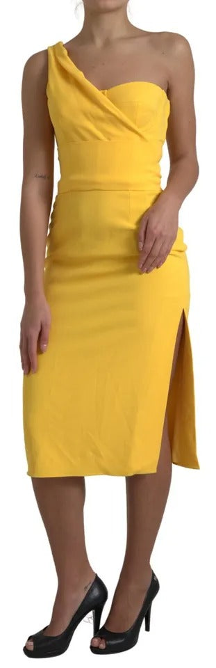 Vestido midi con abertura lateral y un hombro en amarillo de Dolce &amp; Gabbana