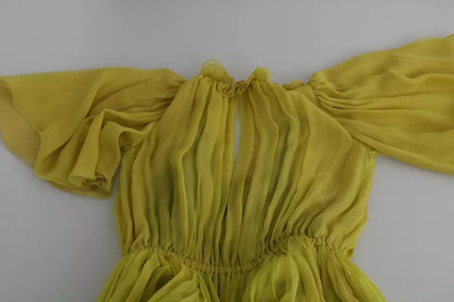 Vestido camisero de seda con corte en A en amarillo de Dolce &amp; Gabbana