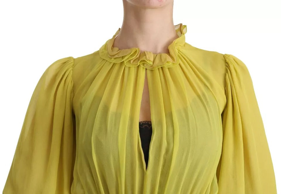 Vestido camisero de seda con corte en A en amarillo de Dolce &amp; Gabbana