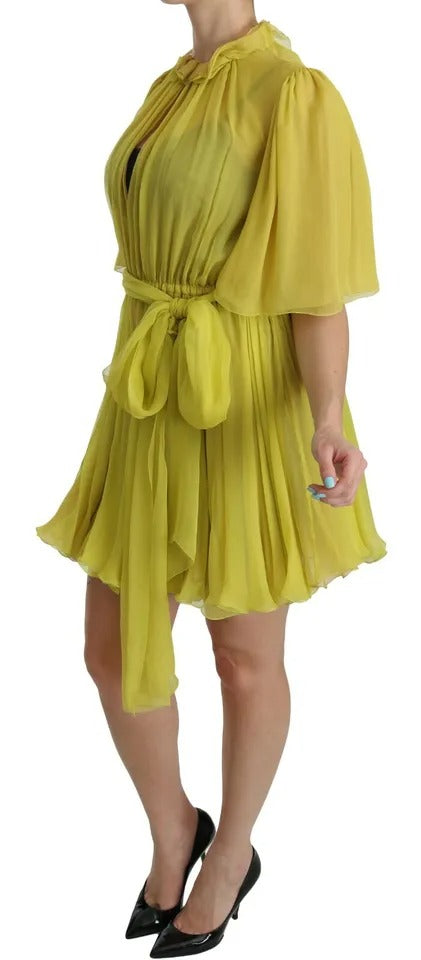 Vestido camisero de seda con corte en A en amarillo de Dolce &amp; Gabbana