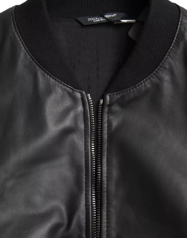 Dolce &amp; Gabbana Black Bomber Leather Full Zip Biker Blouson Jacket