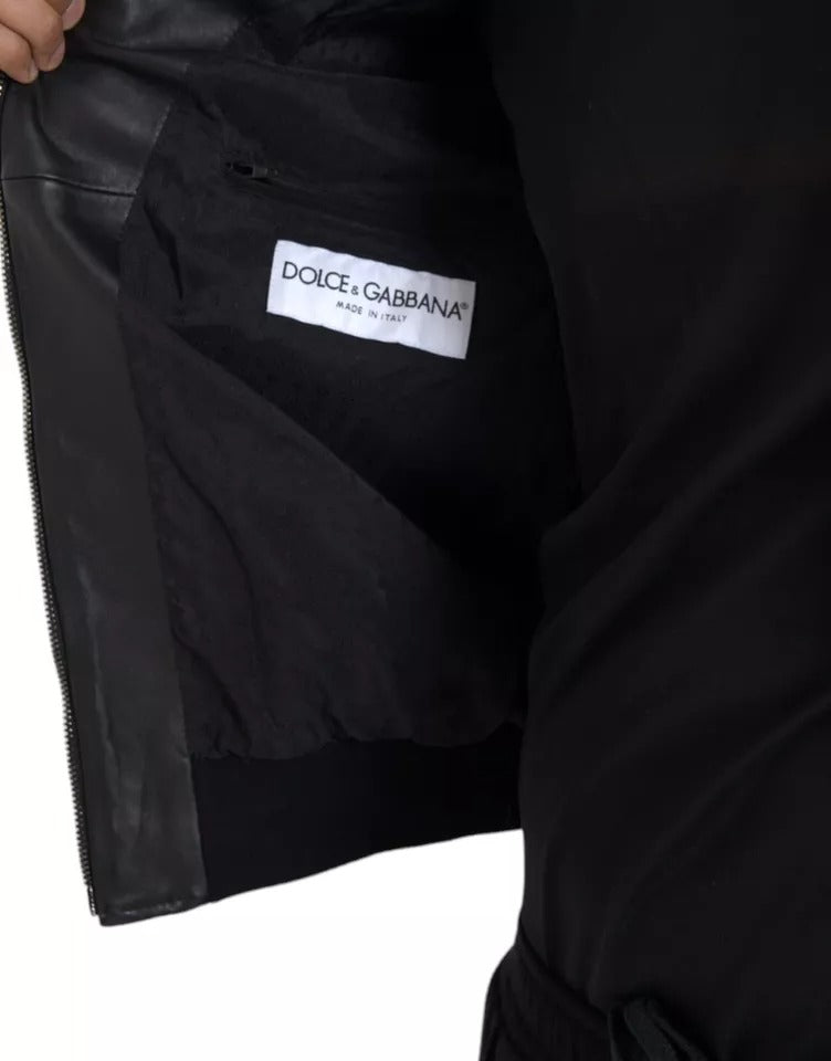 Dolce &amp; Gabbana Black Bomber Leather Full Zip Biker Blouson Jacket