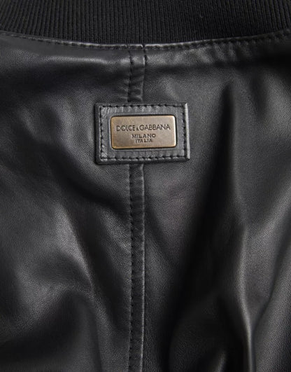 Dolce &amp; Gabbana Black Bomber Leather Full Zip Biker Blouson Jacket