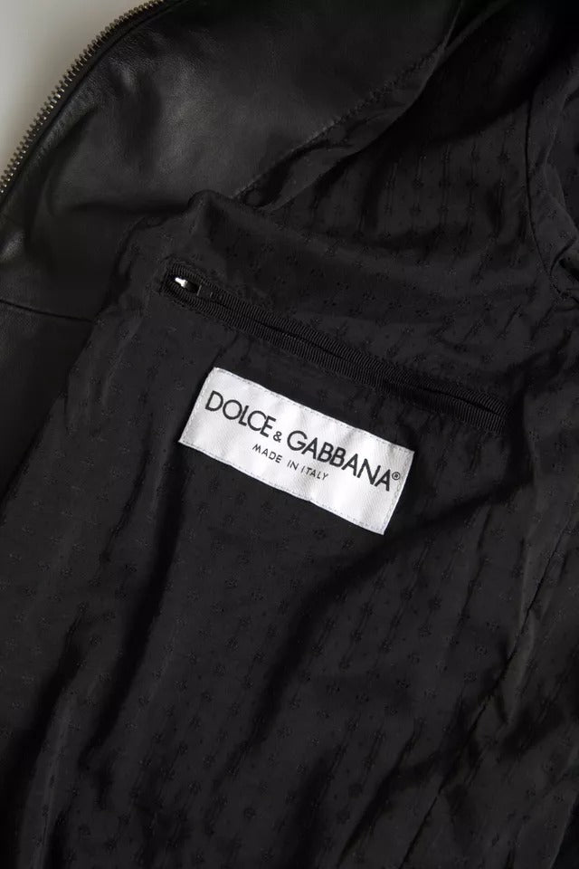 Dolce &amp; Gabbana Black Bomber Leather Full Zip Biker Blouson Jacket