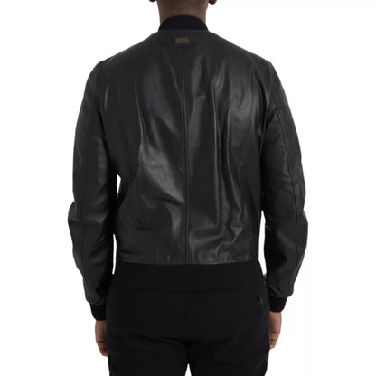 Dolce &amp; Gabbana Black Bomber Leather Full Zip Biker Blouson Jacket