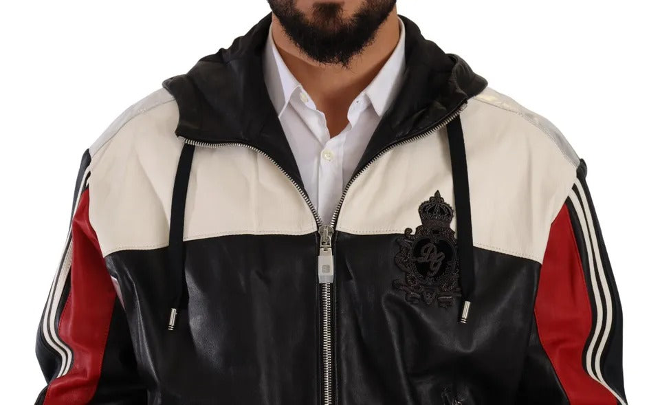 Dolce &amp; Gabbana Black Leather Hooded Blouson Jacket