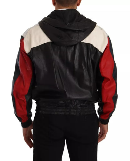 Dolce &amp; Gabbana Black Leather Hooded Blouson Jacket