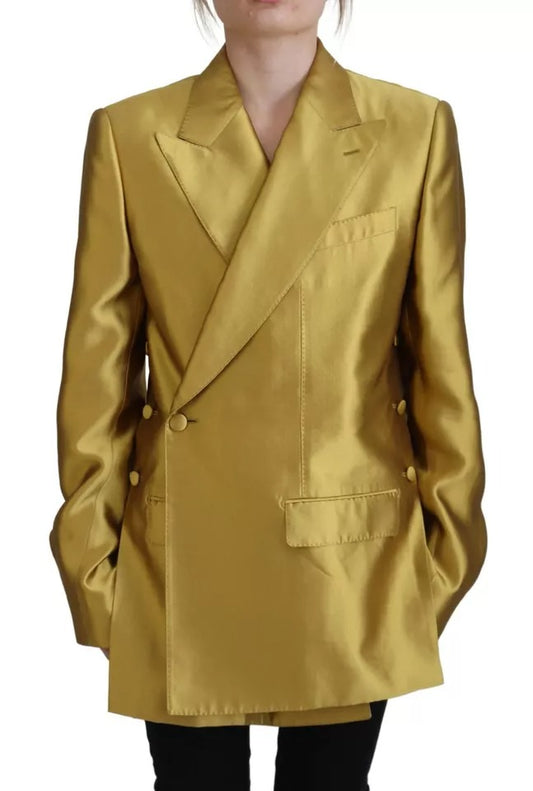 Dolce &amp; Gabbana Gold Satin Långärmad Blazer Coat Jacka