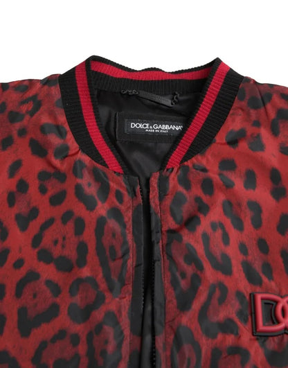 Dolce &amp; Gabbana Red Leopard Bomber Short Coat Jacka