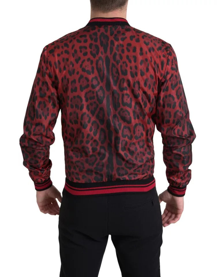 Dolce &amp; Gabbana Red Leopard Bomber Short Coat Jacka