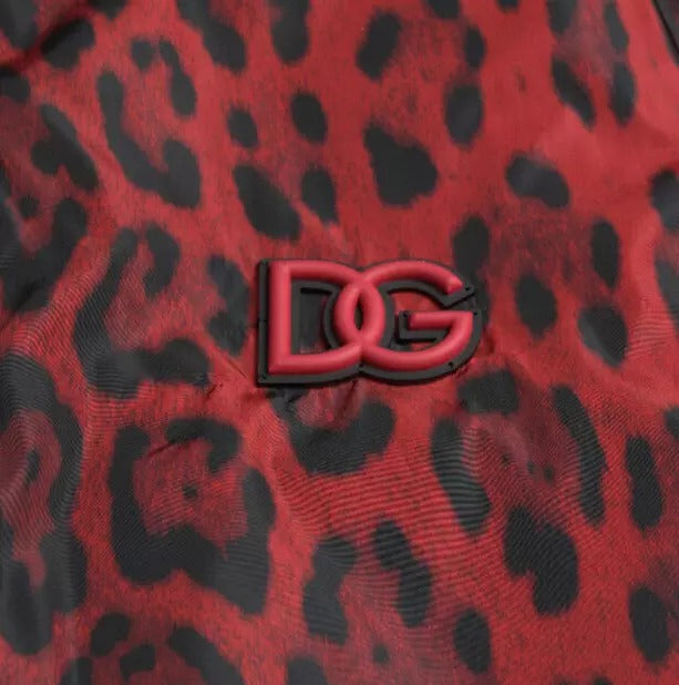 Dolce &amp; Gabbana Red Leopard Bomber Short Coat Jacka