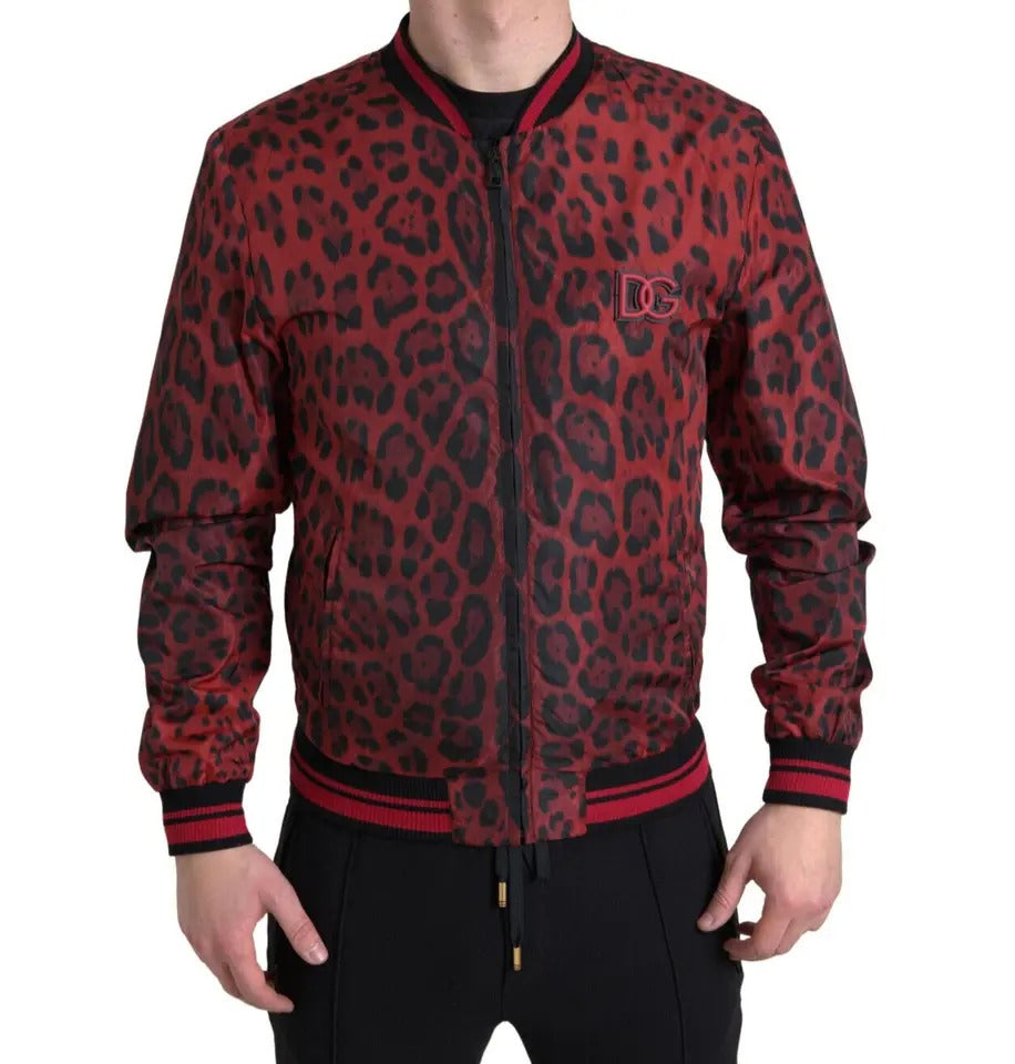 Dolce &amp; Gabbana Red Leopard Bomber Short Coat Jacka