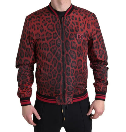 Dolce &amp; Gabbana Red Leopard Bomber Short Coat Jacka