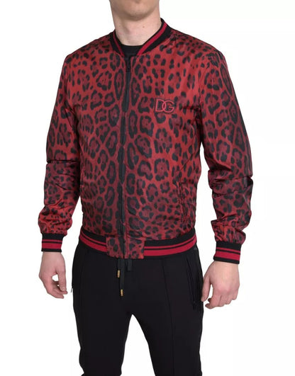 Dolce &amp; Gabbana Red Leopard Bomber Short Coat Jacka