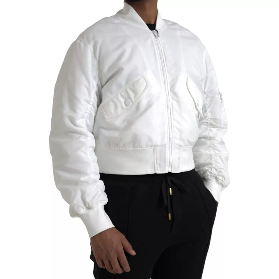 Dolce &amp; Gabbana White Bomber långärmad jacka med dragkedja