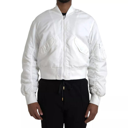 Dolce &amp; Gabbana White Bomber långärmad jacka med dragkedja