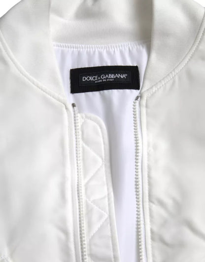 Dolce &amp; Gabbana White Bomber långärmad jacka med dragkedja