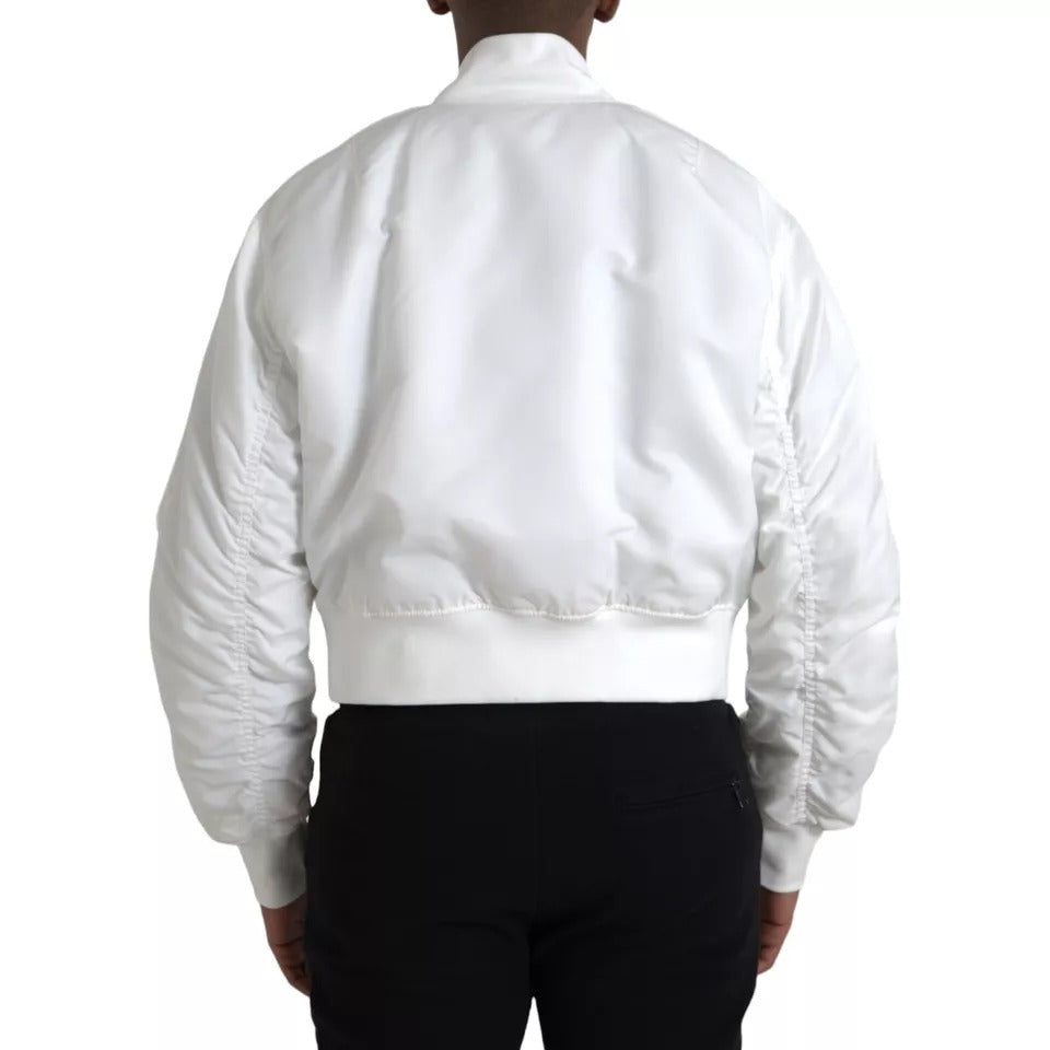 Dolce &amp; Gabbana White Bomber långärmad jacka med dragkedja