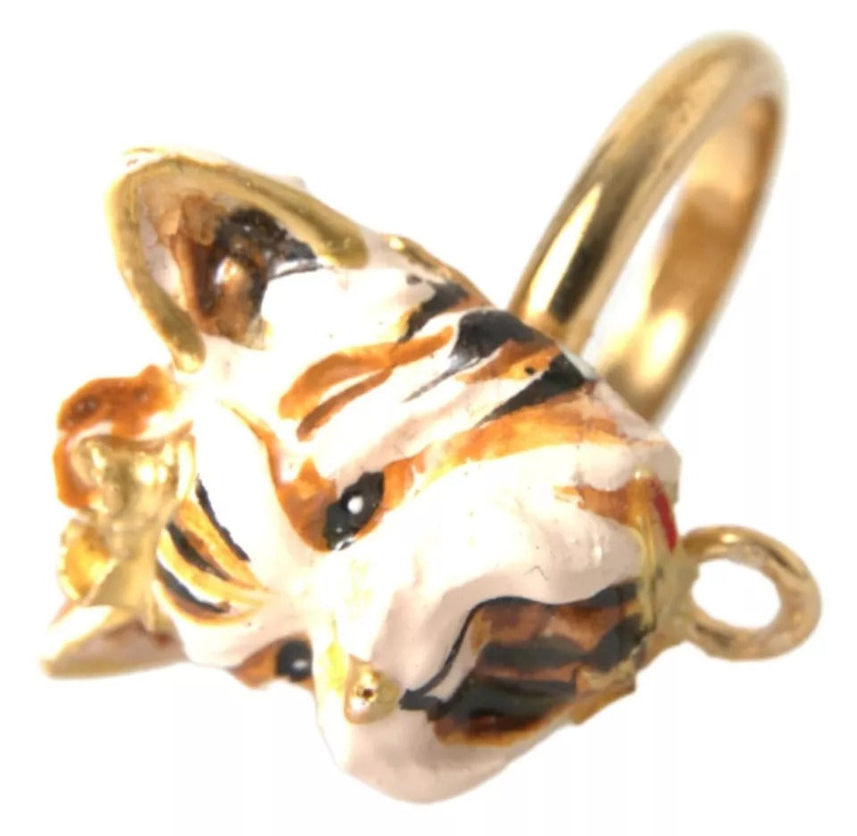 Dolce &amp; Gabbana Guld Mässing Resin Beige Hund Pet Accessory Ring