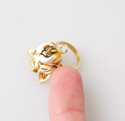 Dolce &amp; Gabbana Guld Mässing Resin Beige Hund Pet Accessory Ring