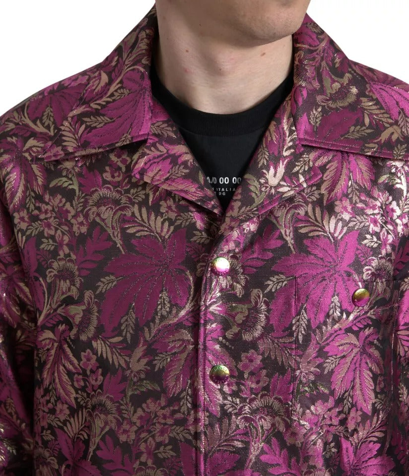 Dolce &amp; Gabbana Fuchsia rosa blommig Jacquard Button Down-skjorta