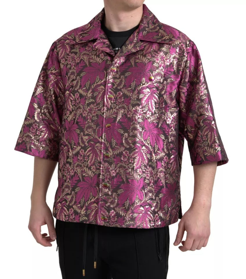 Dolce &amp; Gabbana Fuchsia rosa blommig Jacquard Button Down-skjorta