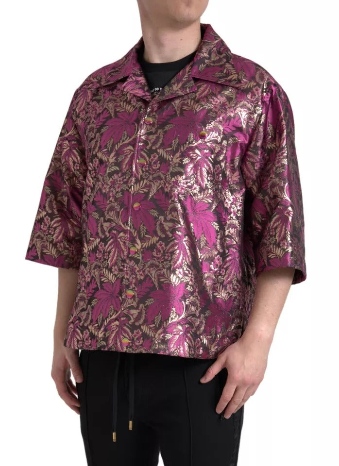 Dolce &amp; Gabbana Fuchsia rosa blommig Jacquard Button Down-skjorta