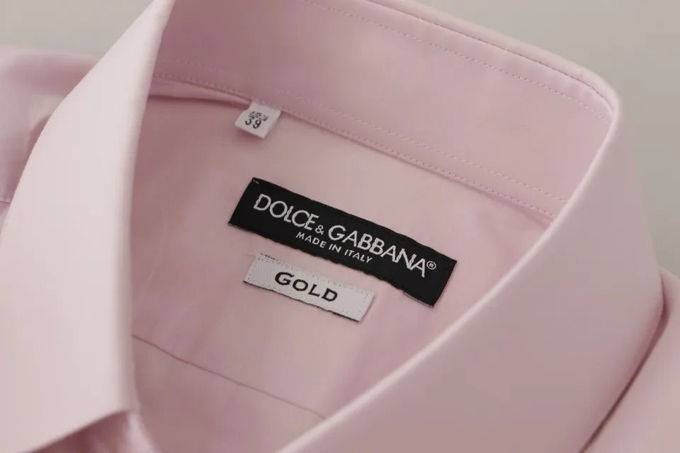 Dolce &amp; Gabbana ljusrosa bomullsklänning Formell GULD-skjorta för män