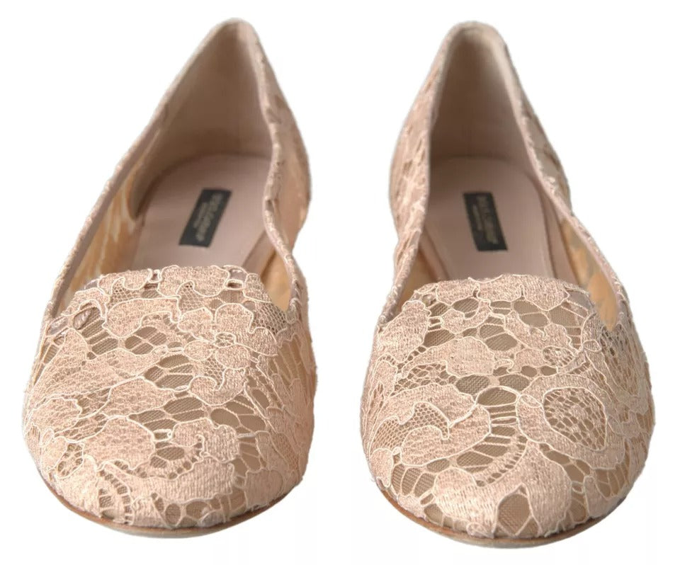 Dolce &amp; Gabbana Beige Floral Lace Loafers Flats Shoes