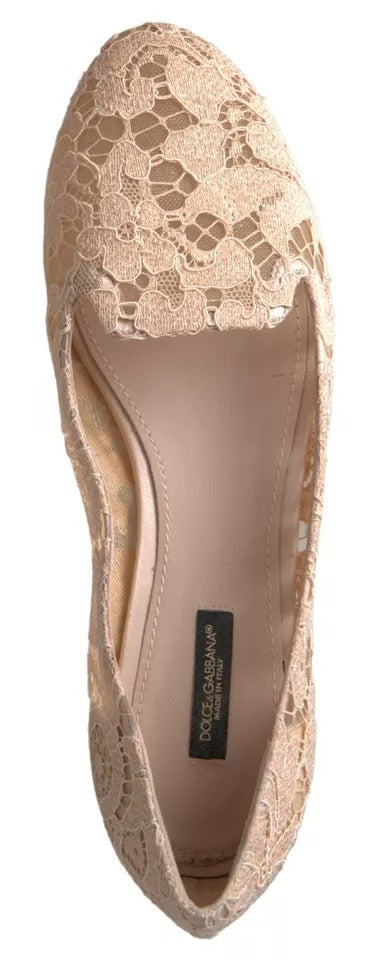 Dolce &amp; Gabbana Beige Floral Lace Loafers Flats Shoes