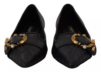 Dolce &amp; Gabbana Black Devotion Läder Pointy Flats Skor