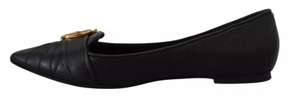 Dolce &amp; Gabbana Black Devotion Läder Pointy Flats Skor