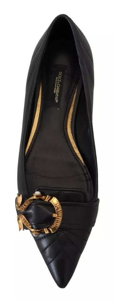 Dolce &amp; Gabbana Black Devotion Läder Pointy Flats Skor