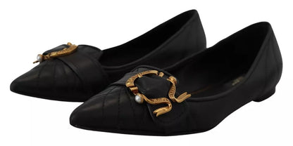 Dolce &amp; Gabbana Black Devotion Läder Pointy Flats Skor