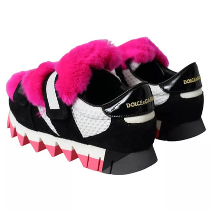 Dolce &amp; Gabbana Svart Rosa Neopren Stretch Shark Sneakers Skor