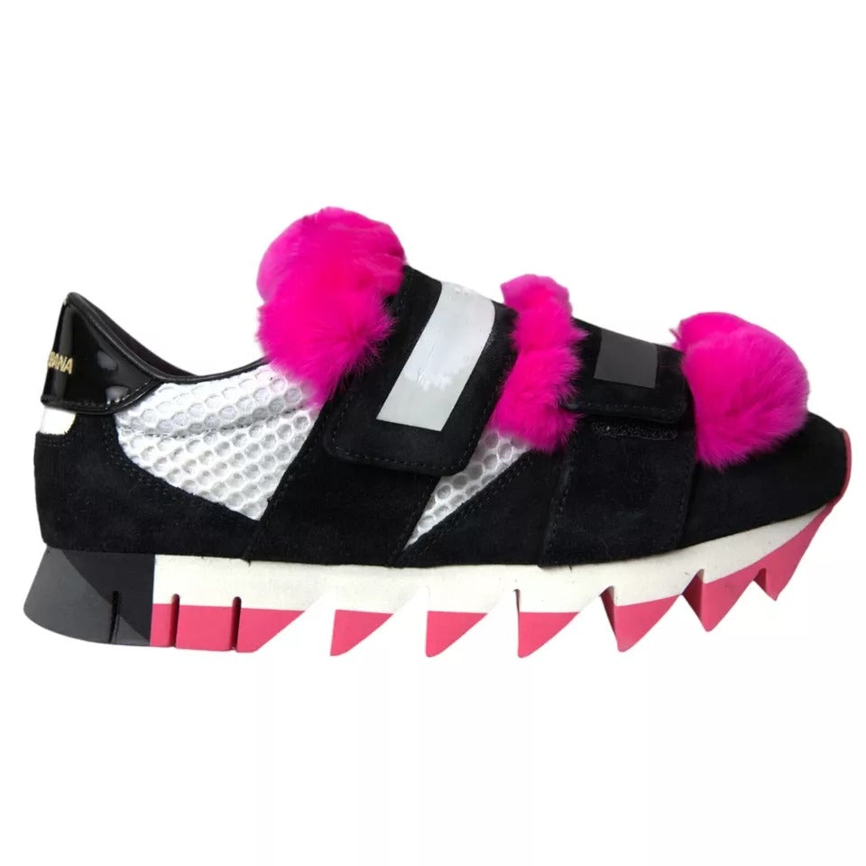 Dolce &amp; Gabbana Svart Rosa Neopren Stretch Shark Sneakers Skor