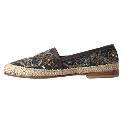 Dolce &amp; Gabbana Blå Broderad Denim Män Espadrilles Skor